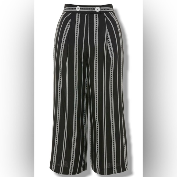 Topshop Black and White Striped Wide Leg Pants - Picture 1 of 14